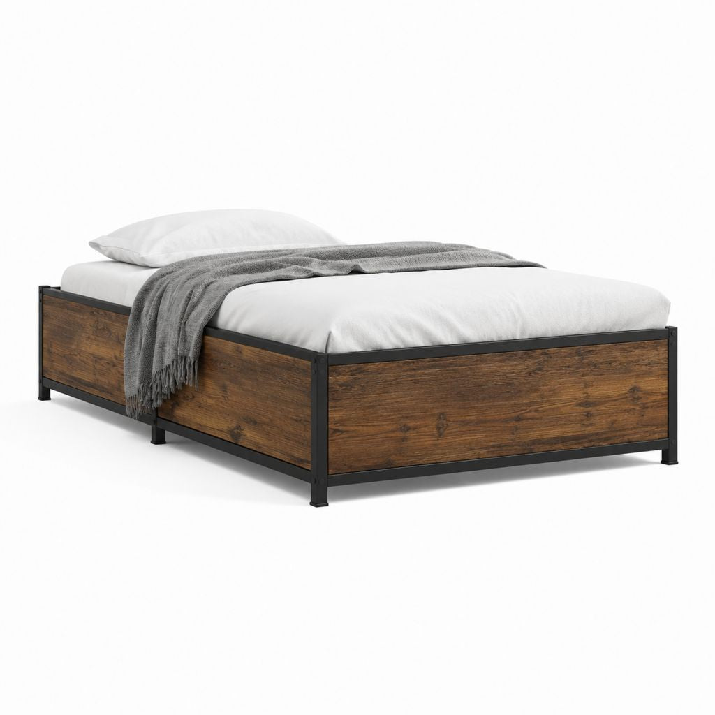 Bettgestell Doppelbett Braun Schwarz Stahl Spanplatte 140 x 200 cm