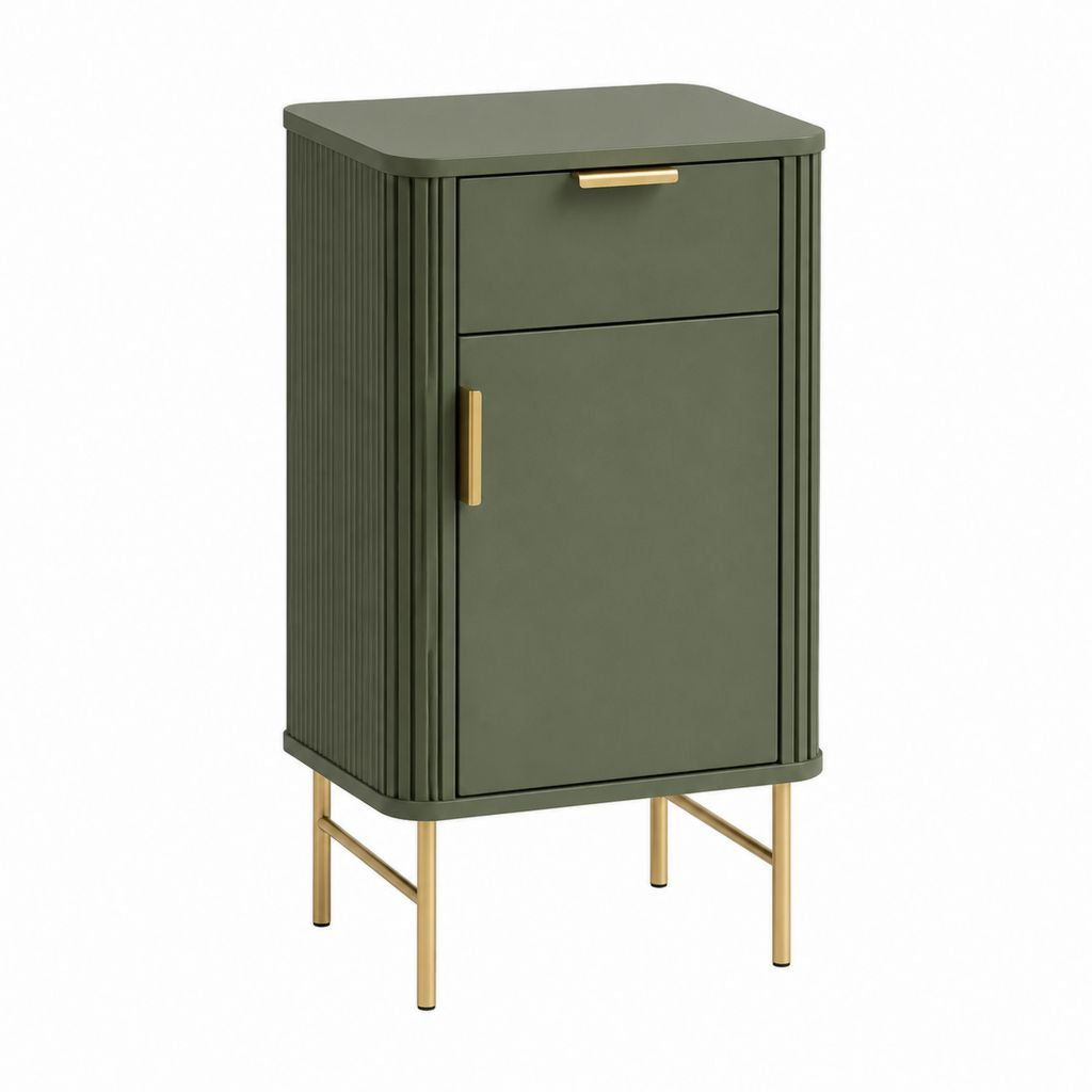 Badezimmerschrank freistehend olivgrün MDF mit Stahfüßen 50 x 35 x 90 cm