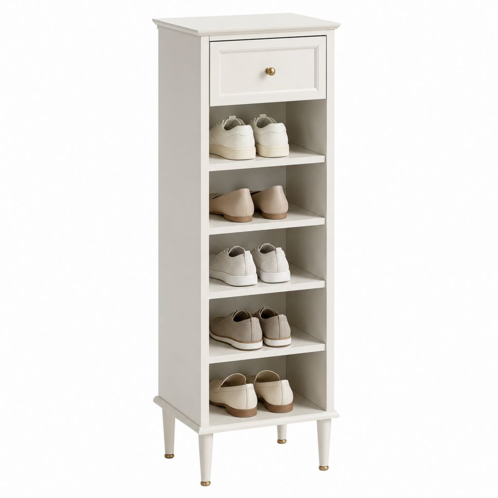 Schuhschrank Weiß aus MDF mit 5 offenen Fächern und Schublade 50 x 35 x 140 cm