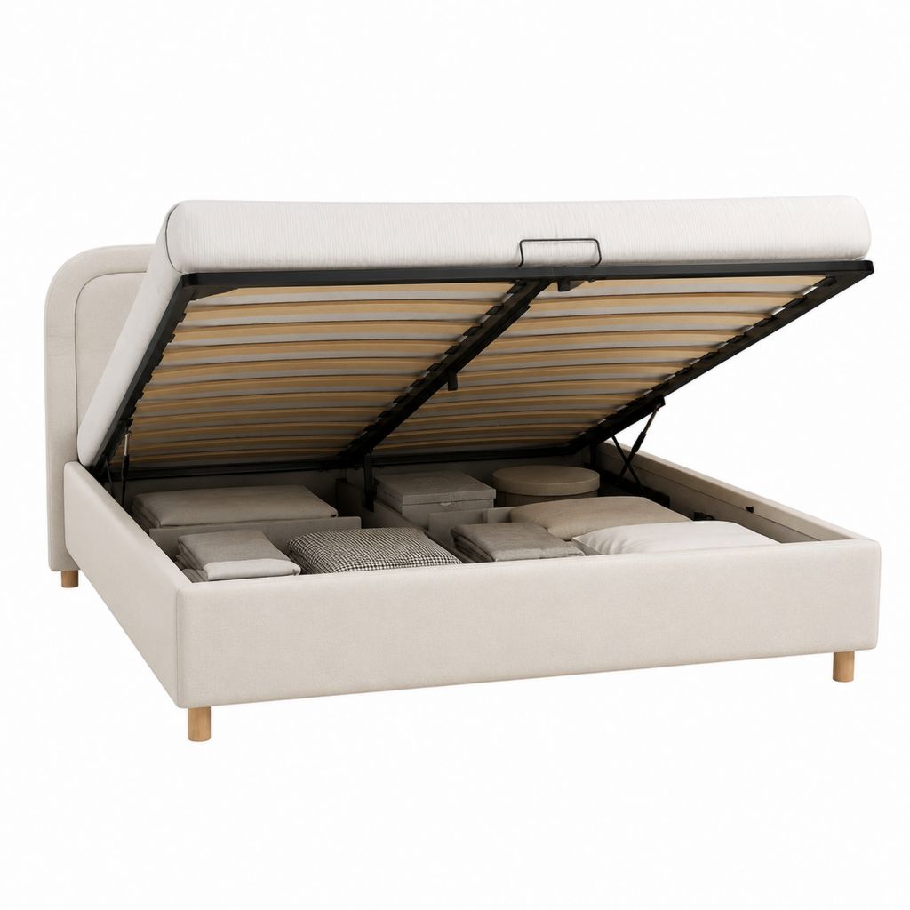 Polsterbett mit Bettkasten Beige Polyester Rechteckig 160 x 200 cm