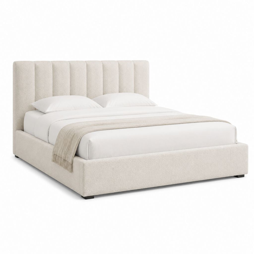 Polsterbett Bettgestell Creme Bouclé-Polyester Rechteckig 160 x 200 cm
