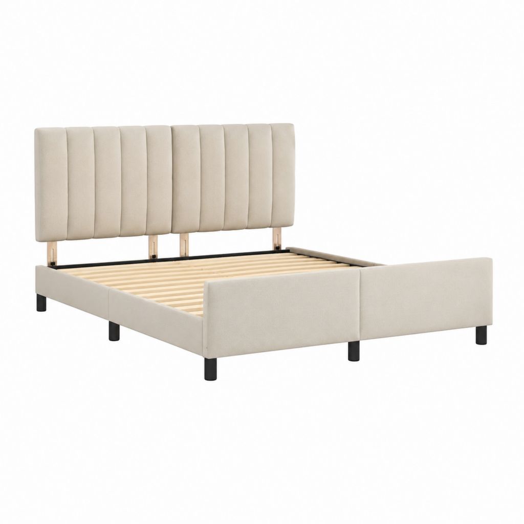 Polsterbett Doppelbett Beige mit Polyesterbezug und Lattenrost 160 x 200 cm