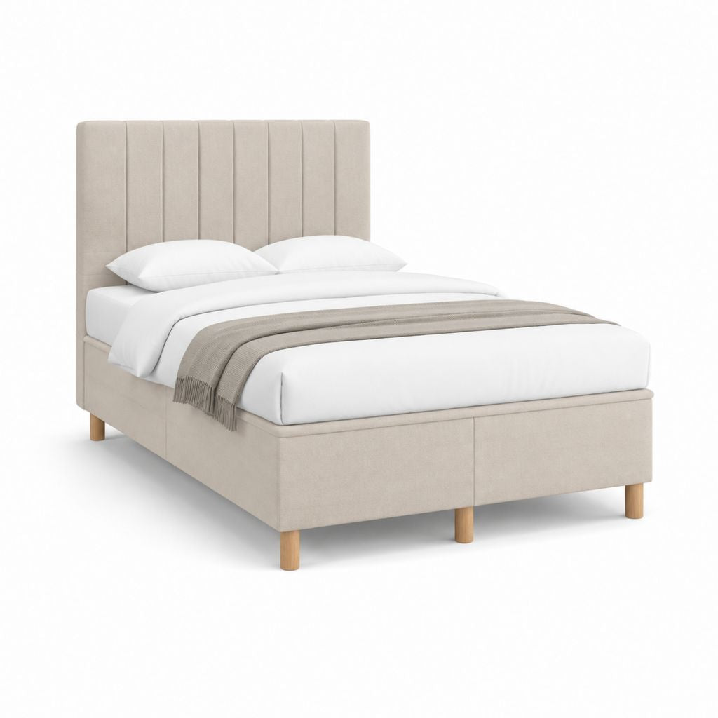 Polsterbett Beige mit Polyesterbezug und vertikal gestepptem Kopfteil 160 x 200 cm