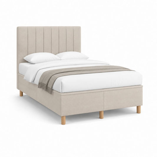 Polsterbett Beige mit Polyesterbezug und vertikal gestepptem Kopfteil 160 x 200 cm