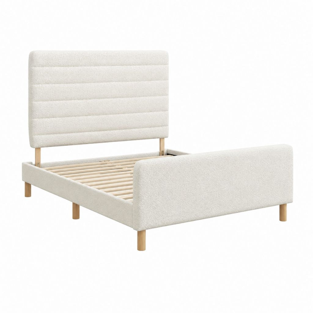 Polsterbett Doppelbett Cremeweiß Polyester-Bouclé Rechteckig mit Lattenrost 160 x 200 cm