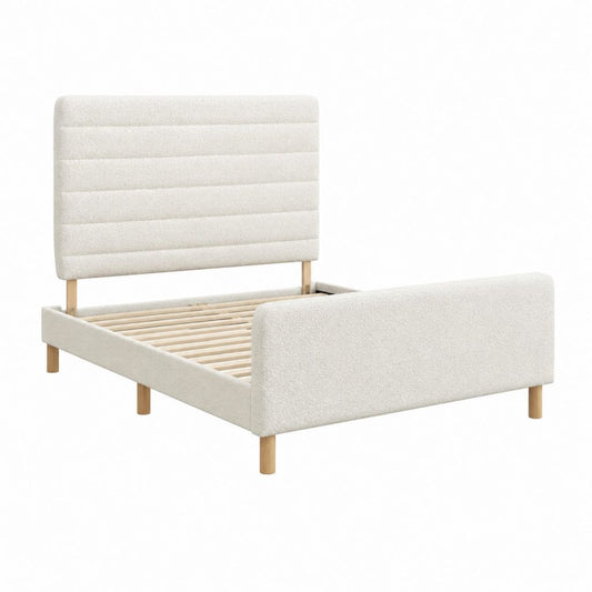 Polsterbett Doppelbett Cremeweiß Polyester-Bouclé Rechteckig mit Lattenrost 160 x 200 cm