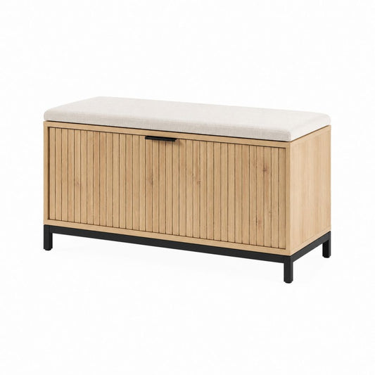 Schuhschrank mit Sitzbank Natur Bambus Polyester rechteckig 100 x 40 x 50 cm