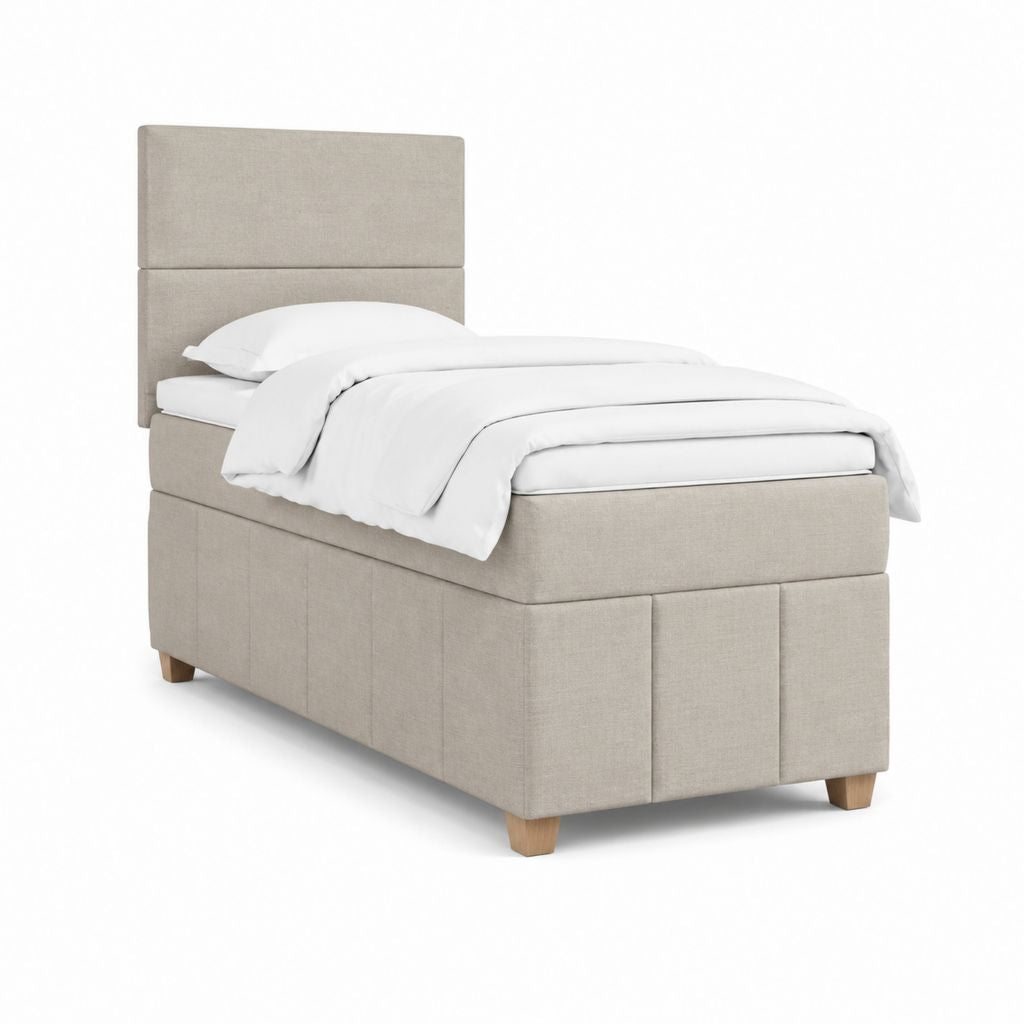 Polsterbett Einzelbett Beige Polyester rechteckig mit Kopfteil 90 x 200 cm