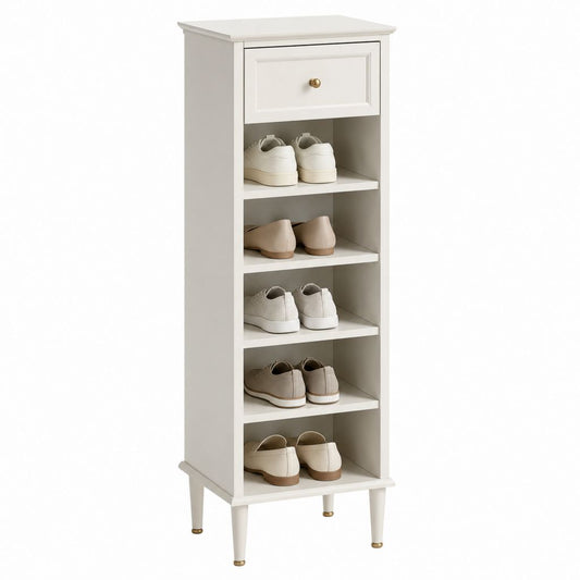 Schuhschrank Weiß aus MDF mit 5 offenen Fächern und Schublade 50 x 35 x 140 cm