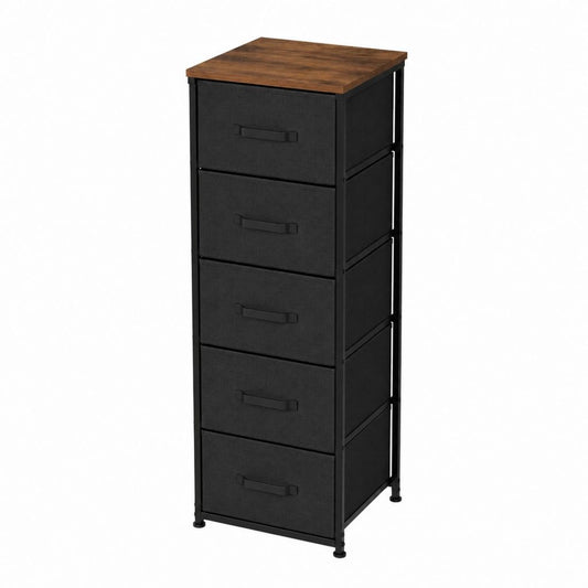 Schubladenschrank mit 5 Stoffschubladen Schwarz Braun MDF Stahl 45 x 30 x 100 cm