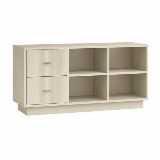 Schuhschrank Cremeweiß aus MDF mit 2 Schubladen und 4 offenen Fächern 100 x 35 x 60 cm