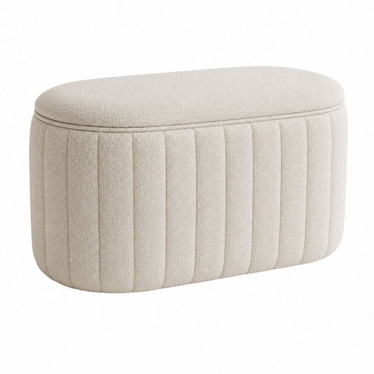 Sitzbank mit Stauraum Beige Polyester-Bouclé Oval 80 x 40 x 45 cm
