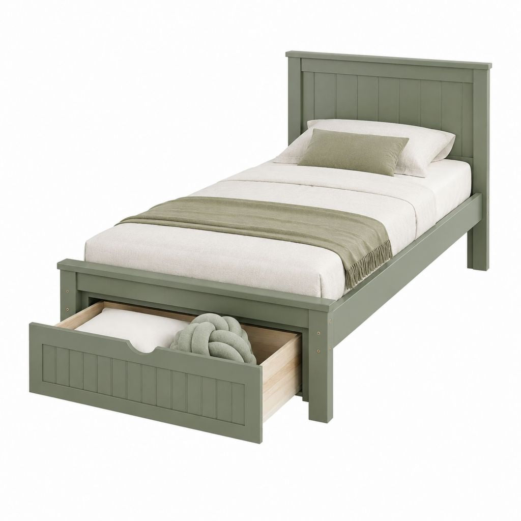 Einzelbett mit Schublade Salbeigrün Kiefernholz 90 x 200 cm
