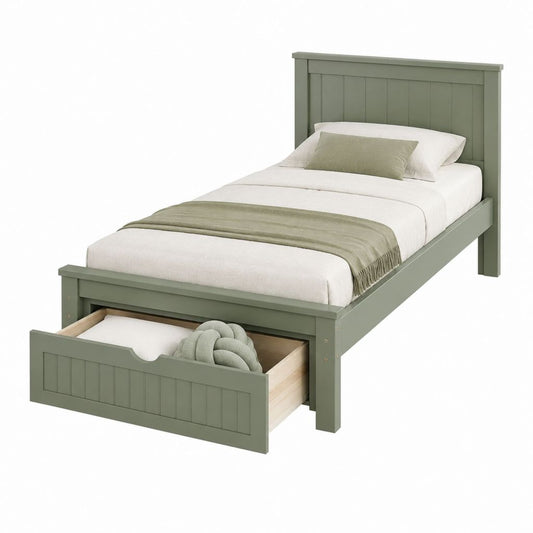 Einzelbett mit Schublade Salbeigrün Kiefernholz 90 x 200 cm