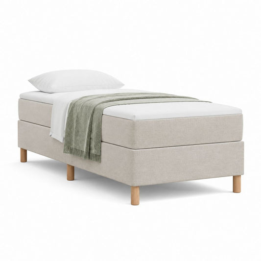 Boxspringbett Beige mit Polyesterbezug und Buchenholzfüßen 90 x 200 cm