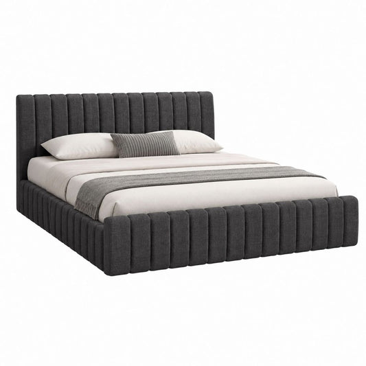 Polsterbett Doppelbett Dunkelgrau mit Polyesterbezug und vertikal gestepptem Kopfteil 160 x 200 cm