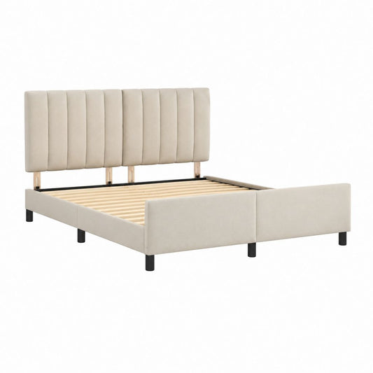 Polsterbett Doppelbett Beige mit Polyesterbezug und Lattenrost 160 x 200 cm