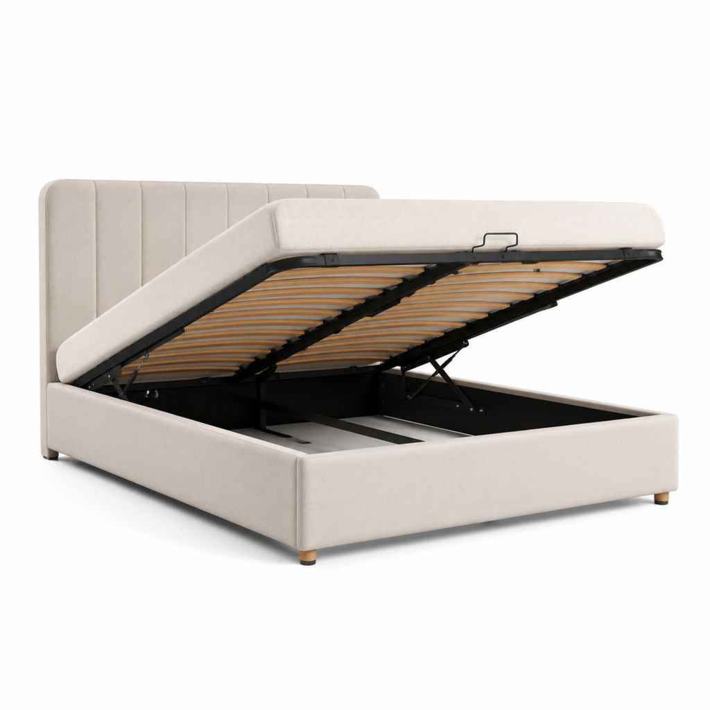 Stauraumbett Polsterbett Beige mit Polyesterbezug Rechteckig 160 x 200 cm